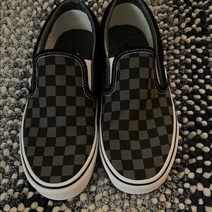 Vans Classic Black and Gray Checkered Slip Ons